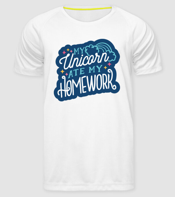 Unicornul meu mi-a mâncat tema de casă model alb pe tricou