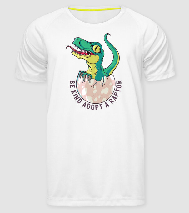 Be kind adopt a Raptor tricou cu dinozaur model alb pe tricou