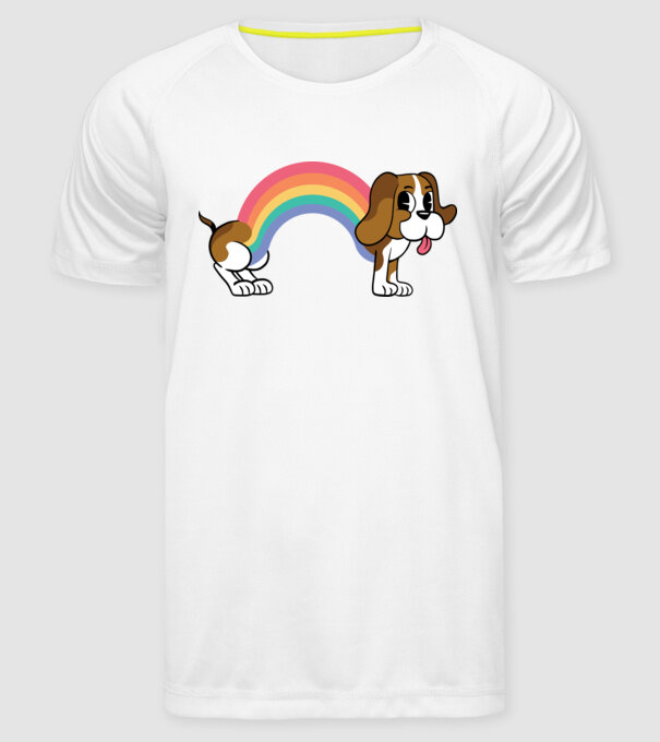 Beagle curcubeu model alb pe tricou