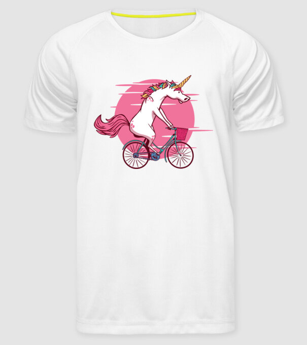 Unicorn cu bicicletă model alb pe tricou