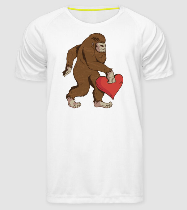 Bigfoot Yeti cu inimă model alb pe tricou