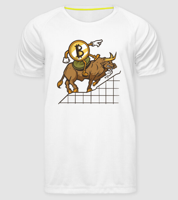 Taur Bitcoin model alb pe tricou