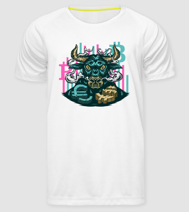 Taur Bitcoin model alb pe tricou
