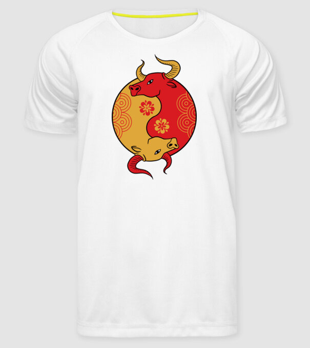 Bivol Yin Yang model alb pe tricou