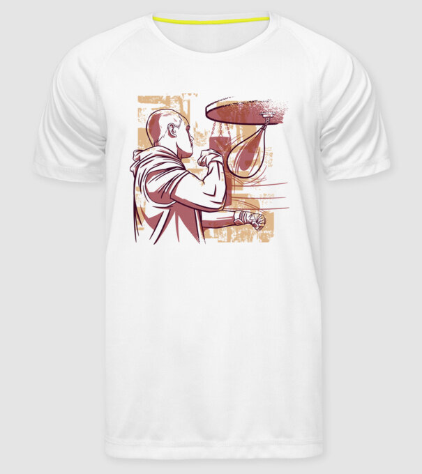 Pugilist model alb pe tricou