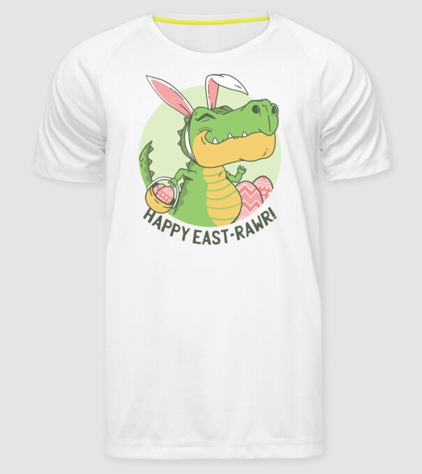 Paște Fericit tricou cu dinozaur model alb pe tricou