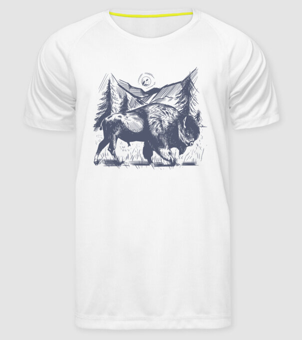 Bizon model alb pe tricou