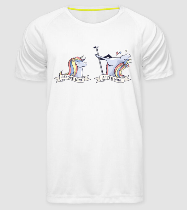 Înainte și după vin Unicorns model alb pe tricou
