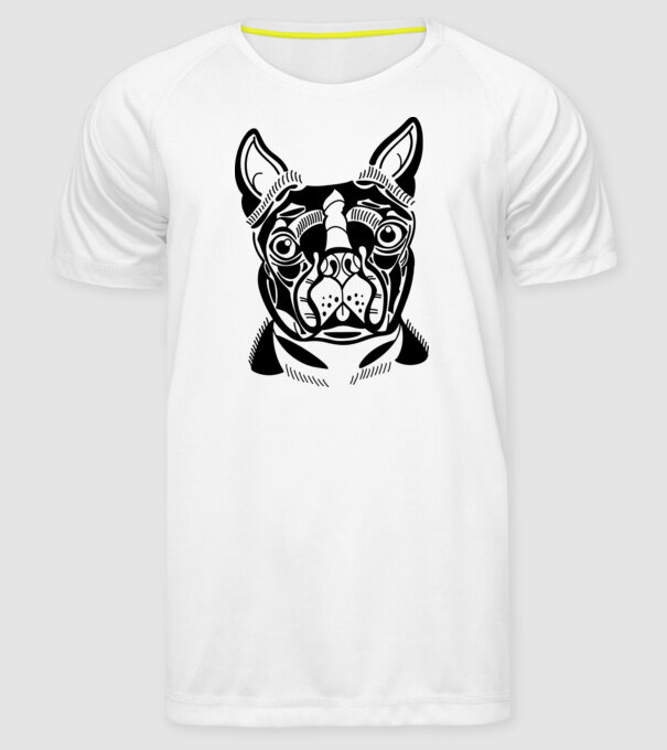 Câine Boston Terrier model alb pe tricou