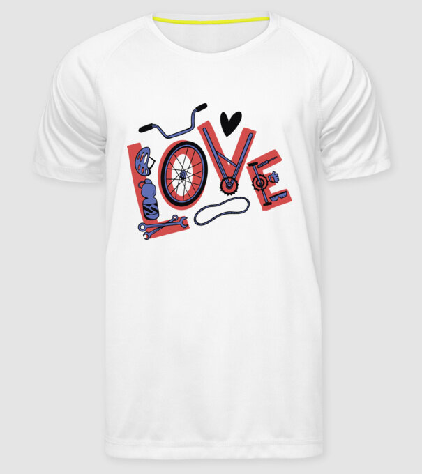Love Bicicletă model alb pe tricou