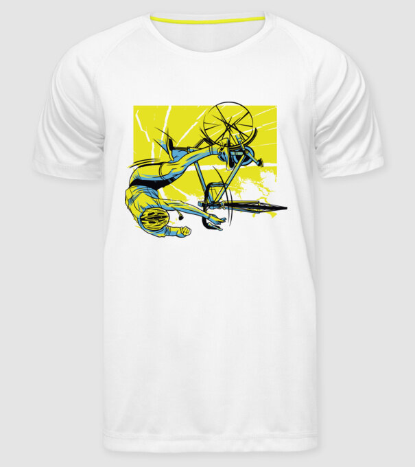 Cădere cu bicicletă model alb pe tricou