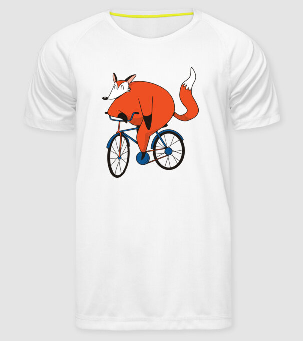 Vulpe cu bicicletă model alb pe tricou