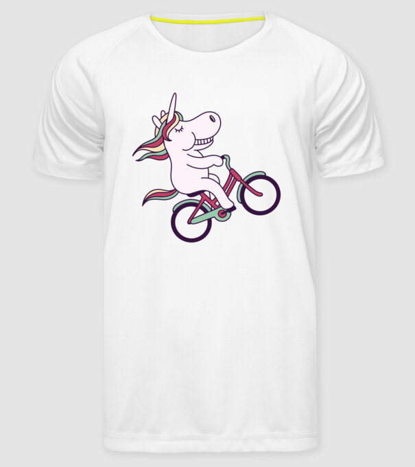 unicorn cu bicicletă model alb pe tricou