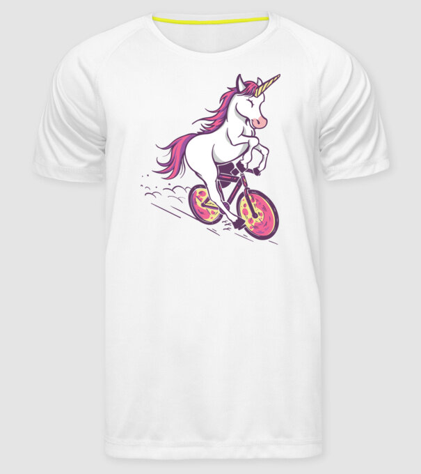 unicorn cu bicicletă model alb pe tricou