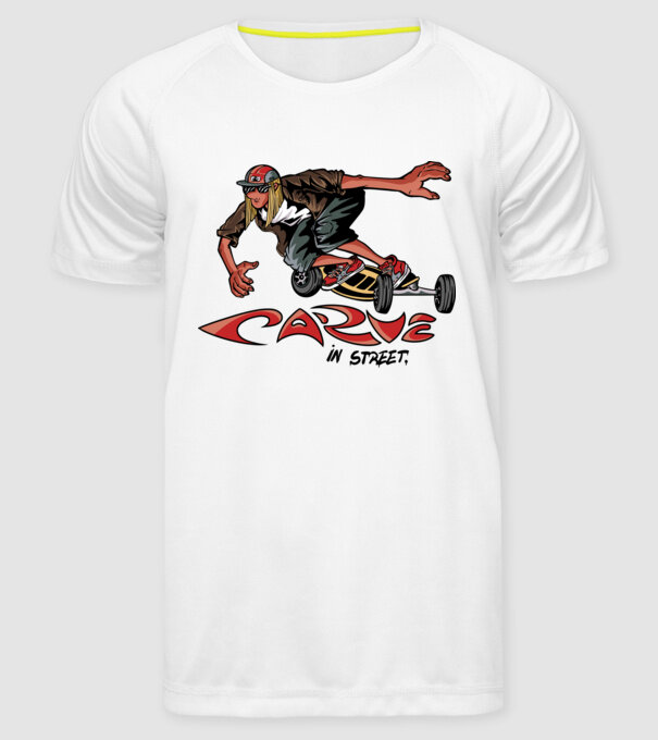 Carveboard Longboard model alb pe tricou