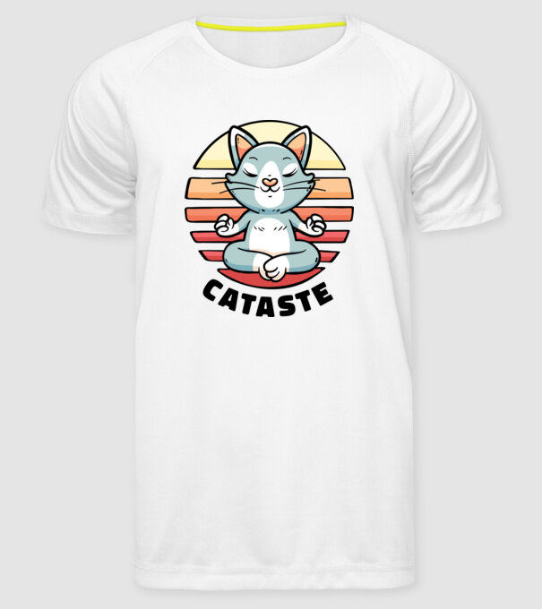 Pisică Cataste meditație model alb pe tricou