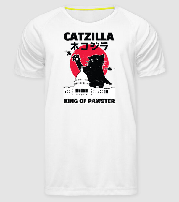 Catzilla - Pisică Godzilla model alb pe tricou