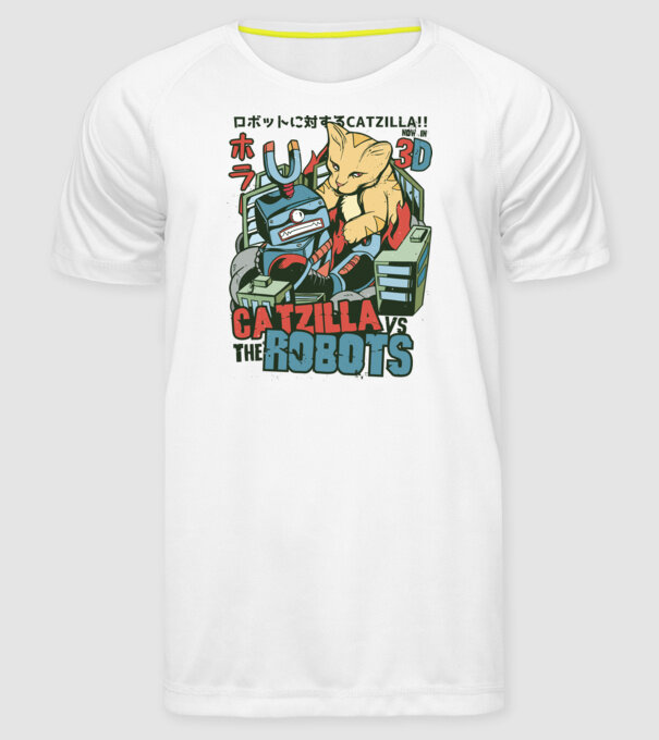 Catzilla Vs Robots model alb pe tricou