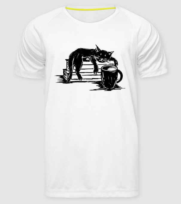 Pisică și cafea model alb pe tricou