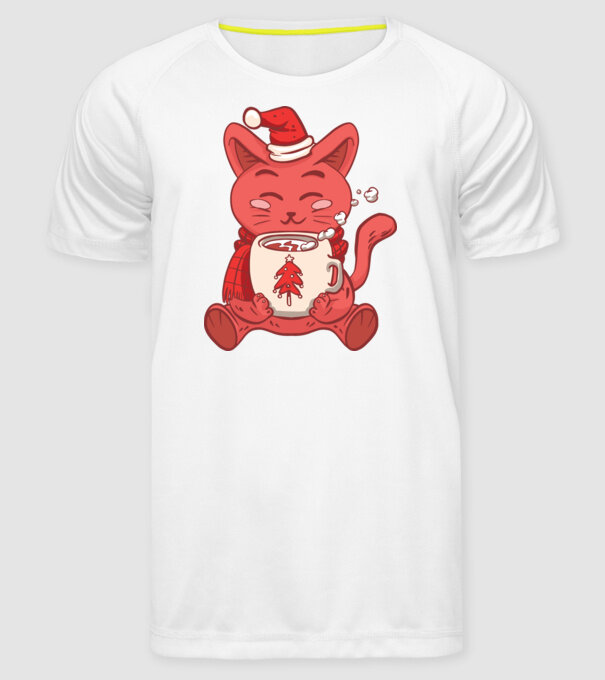 Pisică cu ciocolată caldă model alb pe tricou