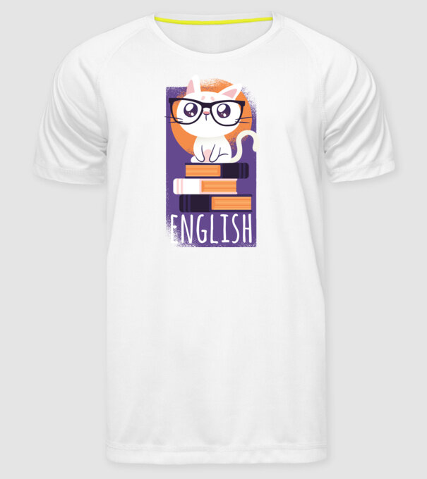 Pisică cu cărți model alb pe tricou
