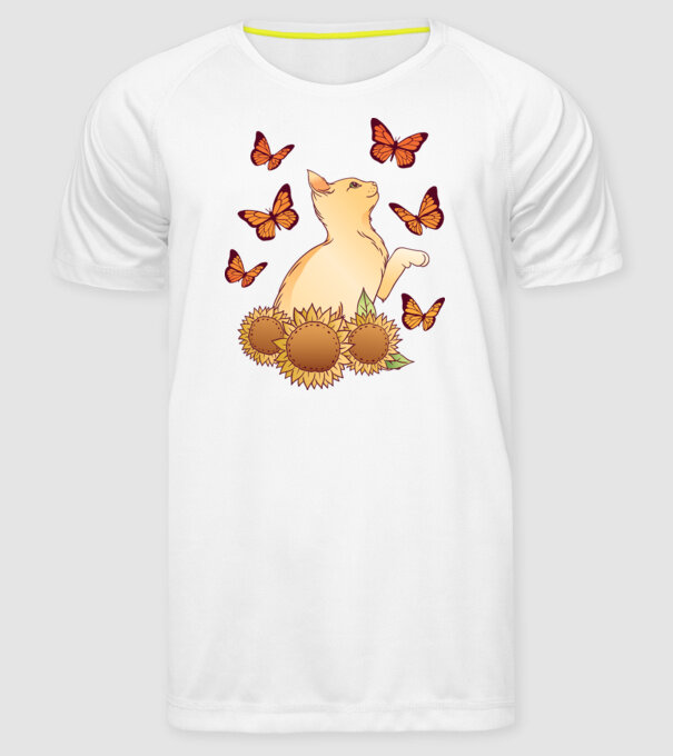 Pisică cu fluturi model alb pe tricou