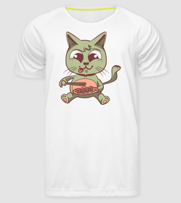 Pisică Sushi model alb pe tricou