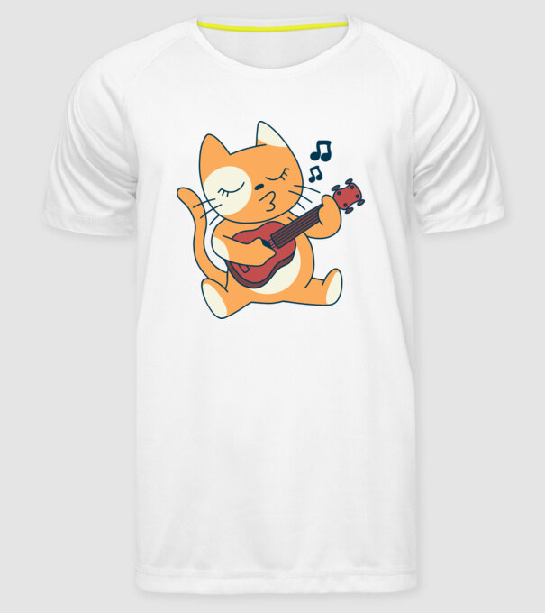 Pisică chitară Ukulele model alb pe tricou