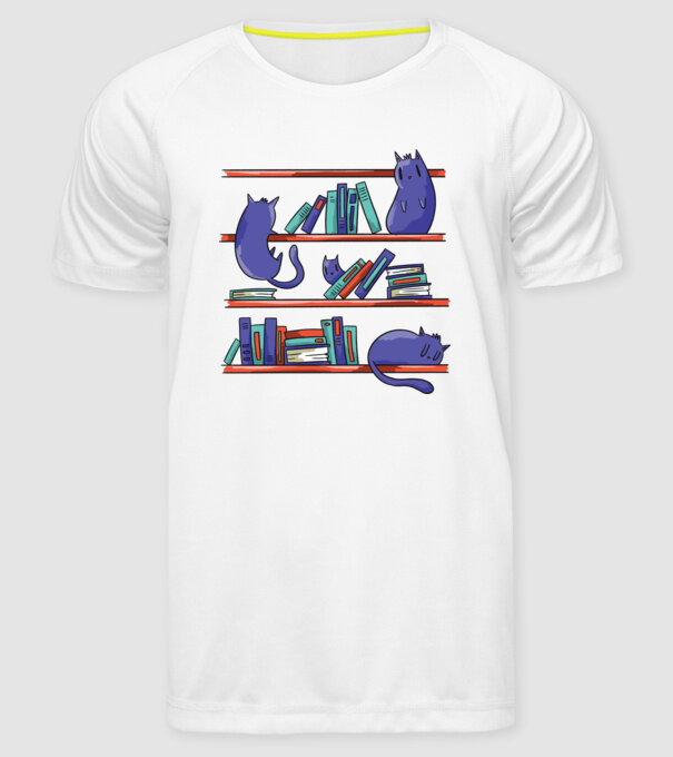 Pisici pe raftul de cărți model alb pe tricou