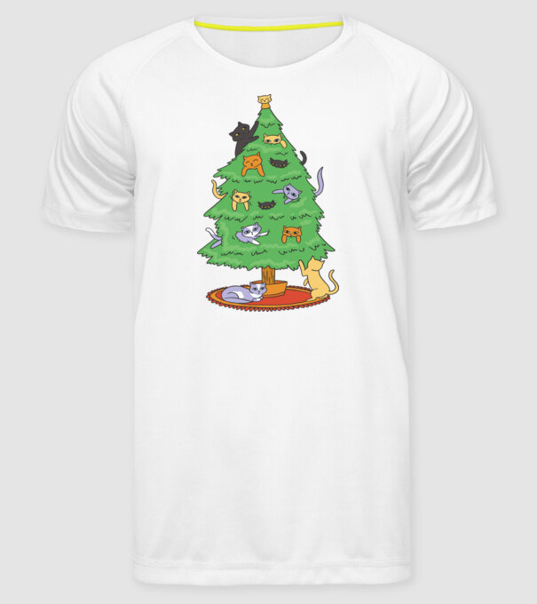 pom de Crăciun cu pisică model alb pe tricou