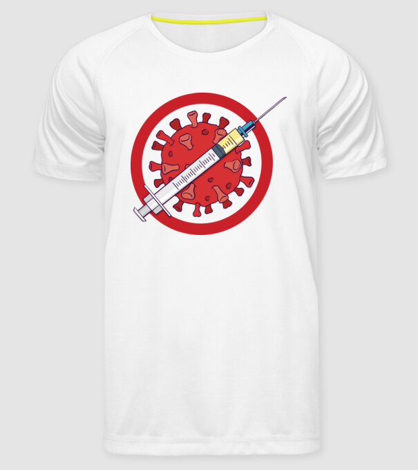 Vaccin virus (?) model alb pe tricou