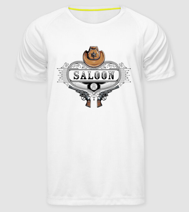 Cowboy saloon western model alb pe tricou