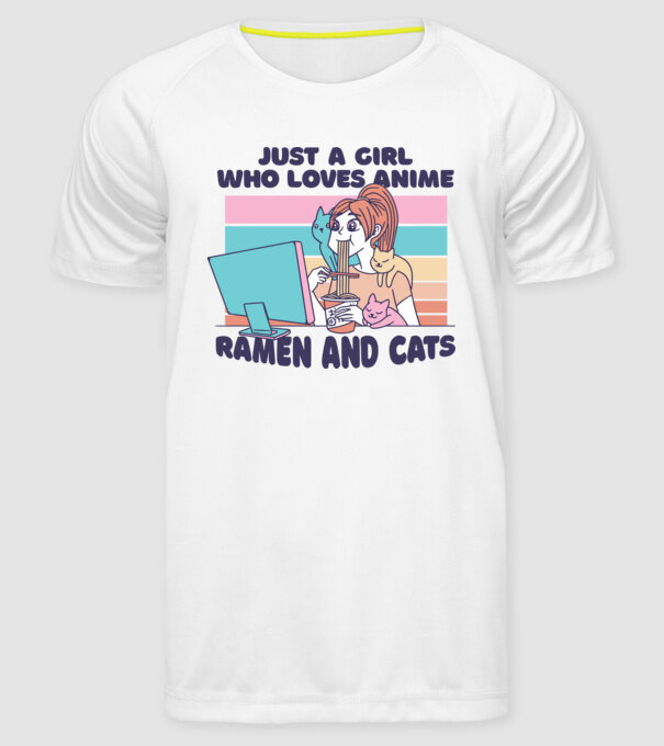 Doar o fată căreia îi place Anime, Ramen și pisicile model alb pe tricou