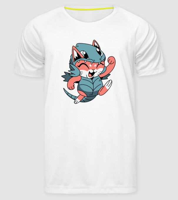 Pisicuță drăguță în costum de dragon model alb pe tricou