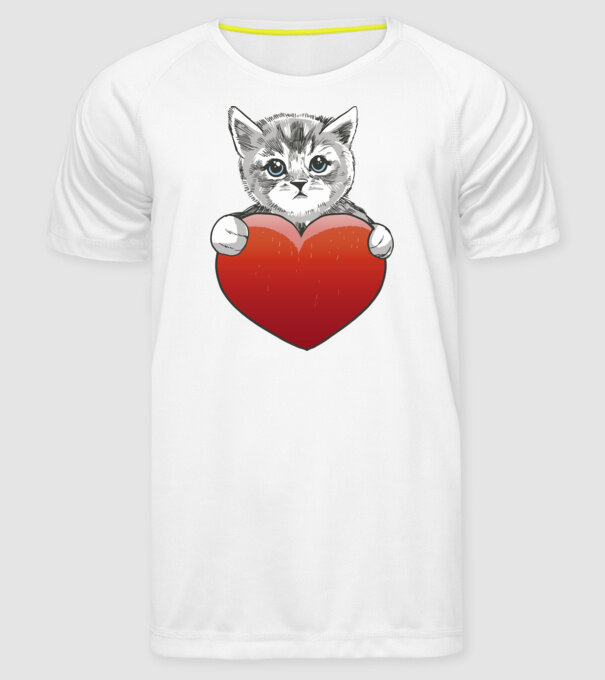 Pisicuță drăguță cu Inimă model alb pe tricou