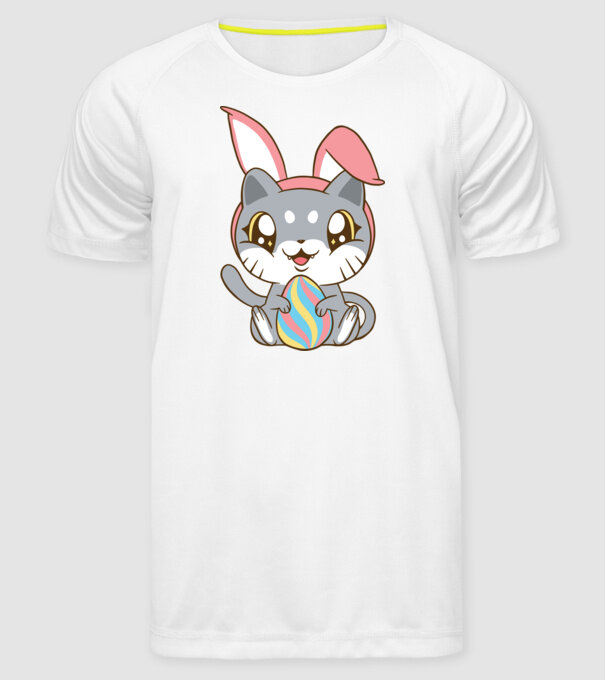 Pisicuță drăguță de Paște model alb pe tricou
