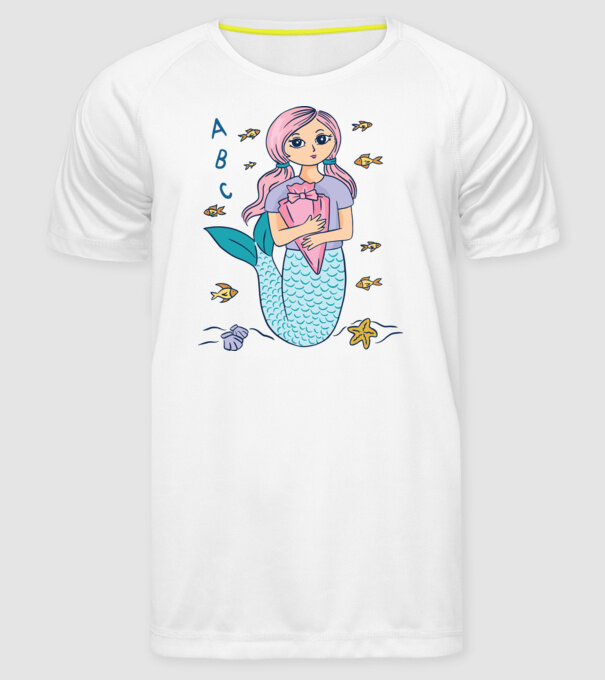 Sirenă Școlăriță drăguță model alb pe tricou