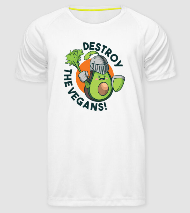 Destroy the Vegans - tricou amuzant războinic Avocado model alb pe tricou