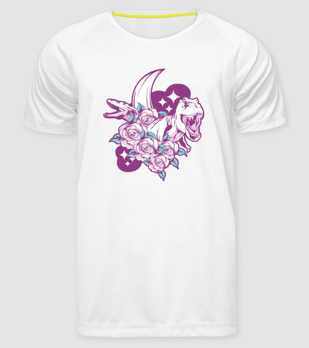 Dinozaur cu trandafiri model alb pe tricou