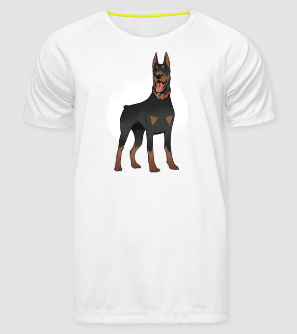 Tricou cu câine dobermann model alb pe tricou