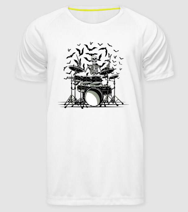 Schelet Baterist model alb pe tricou