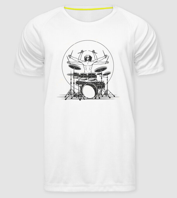 Baterist Vitruvian Da vinci model alb pe tricou