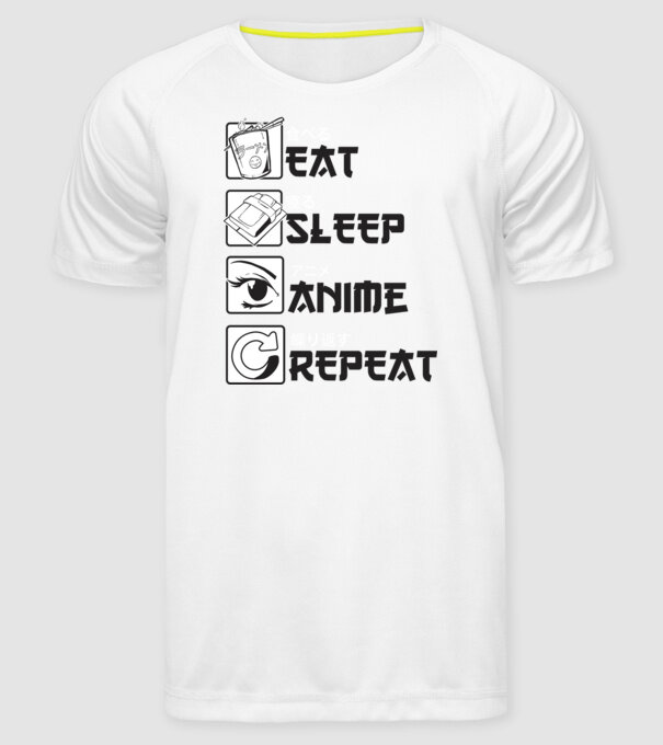 Eat Sleep Anime Repeat model alb pe tricou