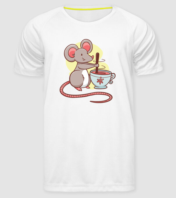 Șoarece cu ceai model alb pe tricou