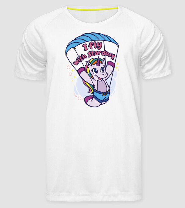 Unicorn parașutist model alb pe tricou