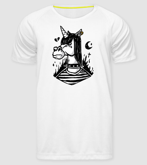 Emo unicorn model alb pe tricou