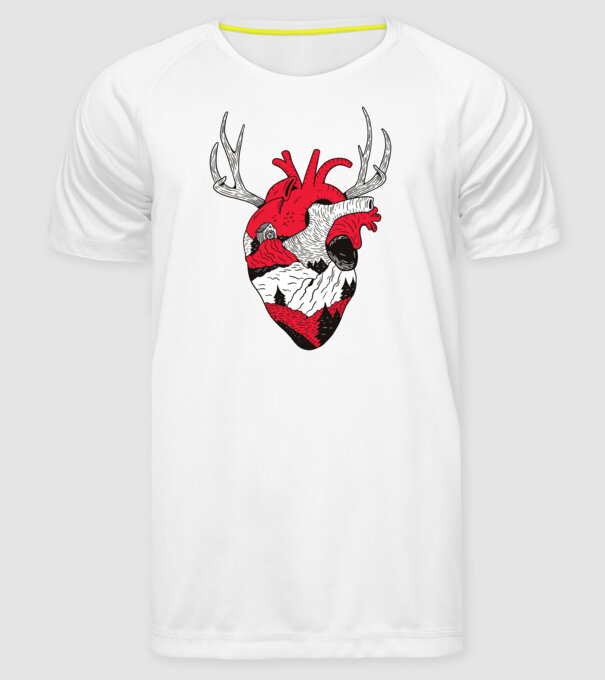 Inimă pădure model alb pe tricou