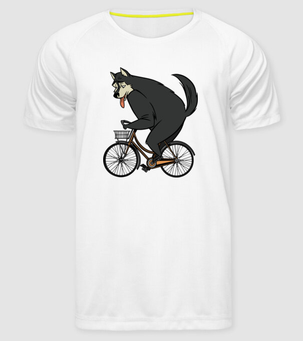 Lup pe bicicletă model alb pe tricou