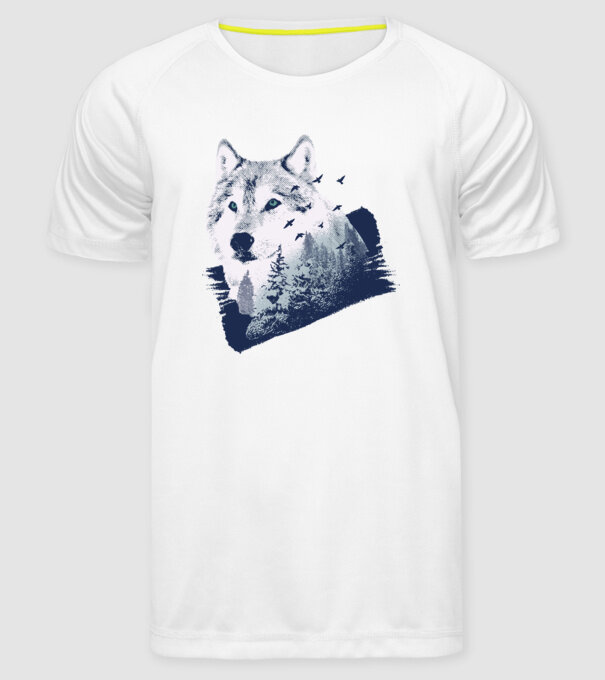Tricou design Pădure Lup model alb pe tricou