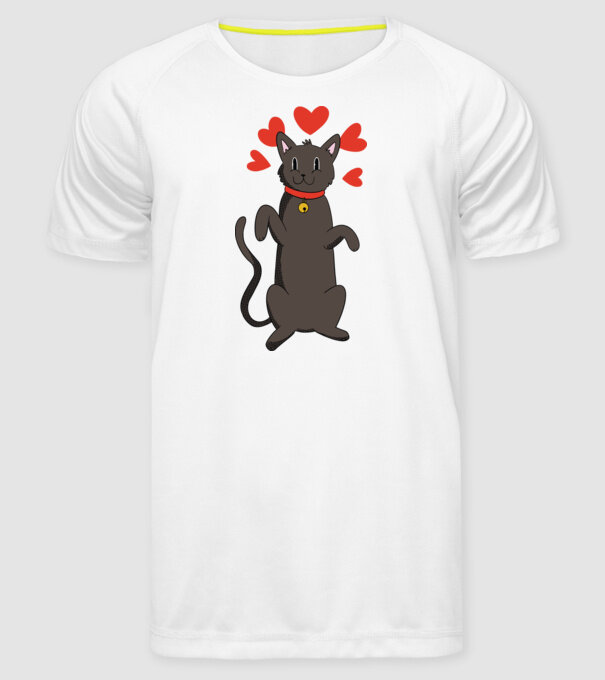 Pisică neagră dragoste model alb pe tricou